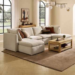 Macy 6 Seats Modular Sectional Sofa with Fully Removable Covers, Large Storage (Alpine Beige Chenille)