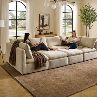 Macy Pit-Sectional Sofa with Fully Removable Covers, Large Storage (Alpine Beige Chenille)
