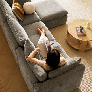 Macy 4 Seats Modular Sectional Sofa with Fully Removable Covers, Large Storage (Keystone Gray Chenille)