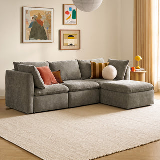 Macy 4 Seats Modular Sectional Sofa with Fully Removable Covers, Large Storage (Keystone Gray Chenille)