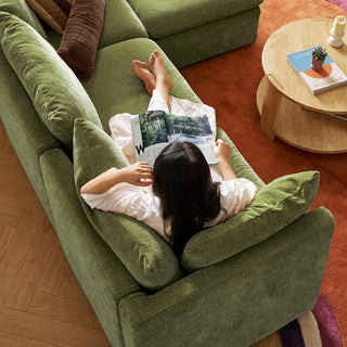 Macy Pit-Sectional Sofa with Fully Removable Covers, Large Storage (Moss Green Chenille)