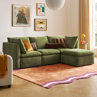Macy 4 Seats Modular Sectional Sofa with Fully Removable Covers, Large Storage (Moss Green Chenille)