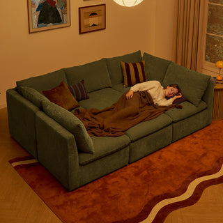 Macy Pit-Sectional Sofa with Fully Removable Covers, Large Storage (Moss Green Chenille)