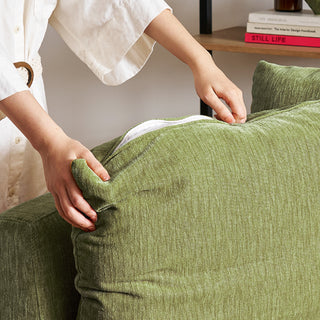 Macy Pit-Sectional Sofa with Fully Removable Covers, Large Storage (Moss Green Chenille)