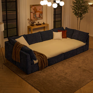 Macy Pit-Sectional Sofa with Fully Removable Covers, Large Storage (Navy Blue Chenille)