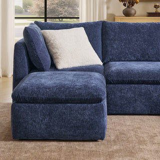 Macy 4 Seats Modular Sectional Sofa with Fully Removable Covers, Large Storage (Navy Blue Chenille)