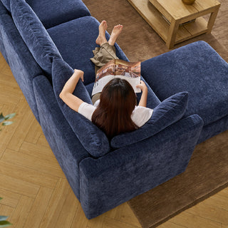 Macy 6 Seats Modular Sectional Sofa with Fully Removable Covers, Large Storage (Navy Blue Chenille)