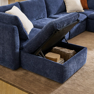 Macy Pit-Sectional Sofa with Fully Removable Covers, Large Storage (Navy Blue Chenille)