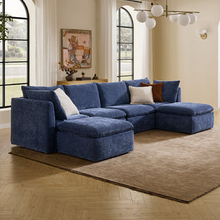 Macy 6 Seats Modular Sectional Sofa with Fully Removable Covers, Large Storage (Navy Blue Chenille)