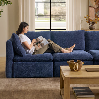 Macy 4 Seats Modular Sectional Sofa with Fully Removable Covers, Large Storage (Navy Blue Chenille)
