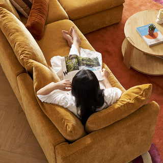 Macy Pit-Sectional Sofa with Fully Removable Covers, Large Storage (Ochre Yellow Chenille)