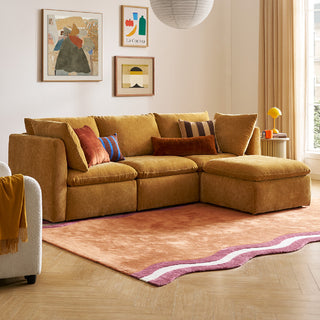 Macy 4 Seats Modular Sectional Sofa with Fully Removable Covers, Large Storage (Ochre Yellow Chenille)