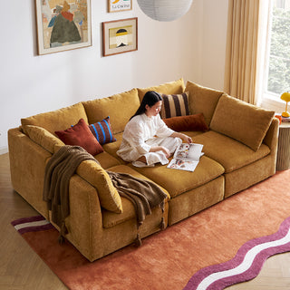 Macy Pit-Sectional Sofa with Fully Removable Covers, Large Storage (Ochre Yellow Chenille)