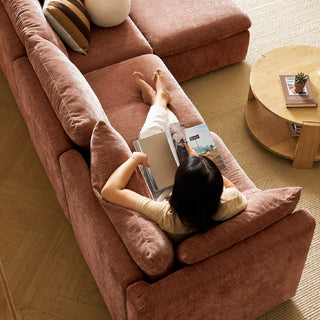 Macy 6 Seats Modular Sectional Sofa with Fully Removable Covers, Large Storage (Rust Peach Red Chenille)