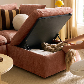 Macy Pit-Sectional Sofa with Fully Removable Covers, Large Storage (Rust Peach Red Chenille)