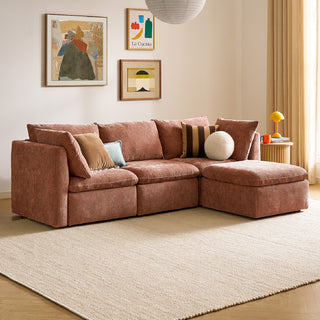 Macy 4 Seats Modular Sectional Sofa with Fully Removable Covers, Large Storage (Rust Peach Red Chenille)