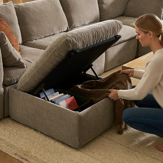 Macy Pit-Sectional Sofa with Fully Removable Covers, Large Storage (Taupe Chenille)