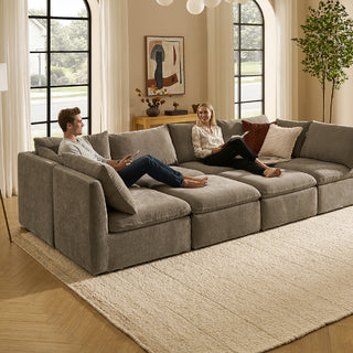 Macy Pit-Sectional Sofa with Fully Removable Covers, Large Storage (Taupe Chenille)