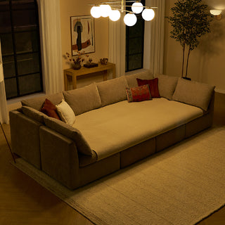 Macy Pit-Sectional Sofa with Fully Removable Covers, Large Storage (Taupe Chenille)