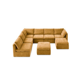 Macy 8 Seats Modular Sectional Sofa with Fully Removable Covers, Large Storage (Ochre Yellow Chenille)