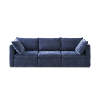 Macy 3 Seater Modular Sectional Sofa with Fully Removable Covers, Large Storage (Navy Blue Chenille)