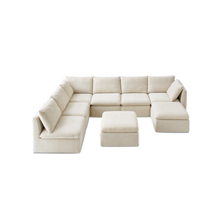 Macy 8 Seats Modular Sectional Sofa with Fully Removable Covers, Large Storage (Alpine Beige Chenille)