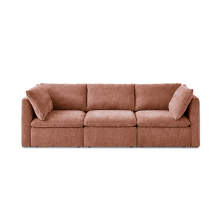 Macy 3 Seater Modular Sectional Sofa with Fully Removable Covers, Large Storage (Rusty Peach Red Chenille)