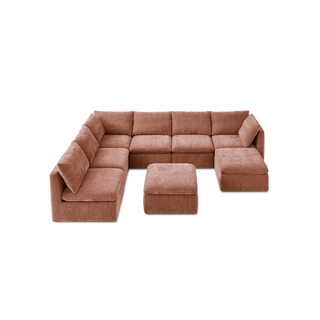 Macy 8 Seats Modular Sectional Sofa with Fully Removable Covers, Large Storage (Rusty Peach Red Chenille)