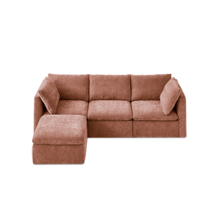 Macy 4 Seats Modular Sectional Sofa with Fully Removable Covers, Large Storage (Rusty Peach Red Chenille)