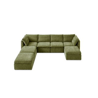 Macy 7 Seats Modular Sectional Sofa with Fully Removable Covers, Large Storage (Moss Green Chenille)