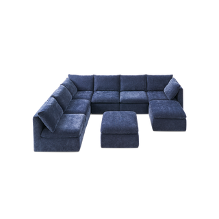 Macy 8 Seats Modular Sectional Sofa with Fully Removable Covers, Large Storage (Navy Blue Chenille)
