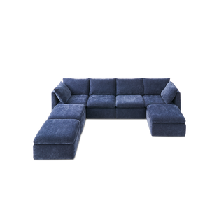 Macy 7 Seats Modular Sectional Sofa with Fully Removable Covers, Large Storage (Navy Blue Chenille)