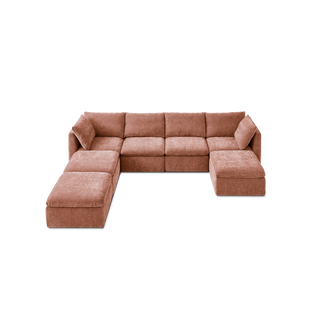 Macy 7 Seats Modular Sectional Sofa with Fully Removable Covers, Large Storage (Rusty Peach Red Chenille)