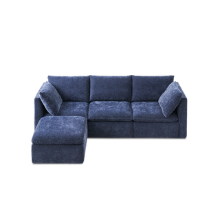 Macy 4 Seats Modular Sectional Sofa with Fully Removable Covers, Large Storage (Navy Blue Chenille)