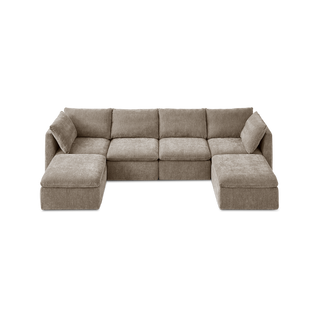 Macy 6 Seats Modular Sectional Sofa with Fully Removable Covers, Large Storage (Taupe Chenille)