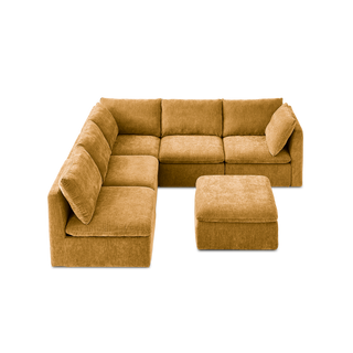Macy 6 Seats Modular Sectional Sofa with Fully Removable Covers, Large Storage (Ochre Yellow Chenille)