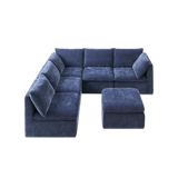 Macy 6 Seats Modular Sectional Sofa with Fully Removable Covers, Large Storage (Navy Blue Chenille)