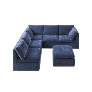 Macy 6 Seats Modular Sectional Sofa with Fully Removable Covers, Large Storage (Navy Blue Chenille)