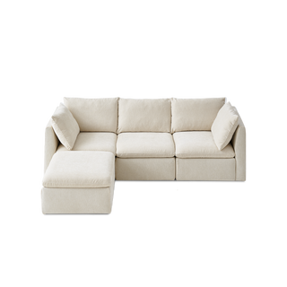 Macy 4 Seats Modular Sectional Sofa with Fully Removable Covers, Large Storage (Alpine Beige Chenille)
