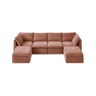 Macy 6 Seats Modular Sectional Sofa with Fully Removable Covers, Large Storage (Rusty Peach Red Chenille)