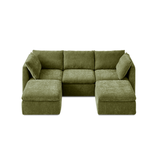Macy 5 Seats Modular Sectional Sofa with Fully Removable Covers, Large Storage (Moss Green Chenille)