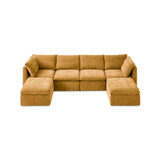 Macy 6 Seats Modular Sectional Sofa with Fully Removable Covers, Large Storage (Ochre Yellow Chenille)