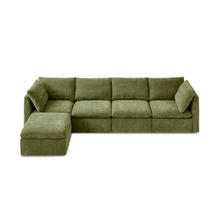 Macy 5 Seats Modular Sectional Sofa with Fully Removable Covers, Large Storage (Moss Green Chenille)