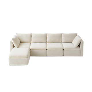 Macy 5 Seats Modular Sectional Sofa with Fully Removable Covers, Large Storage (Alpine Beige Chenille)