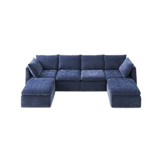 Macy 6 Seats Modular Sectional Sofa with Fully Removable Covers, Large Storage (Navy Blue Chenille)