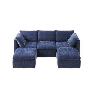 Macy 5 Seats Modular Sectional Sofa with Fully Removable Covers, Large Storage (Navy Blue Chenille)