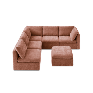 Macy 6 Seats Modular Sectional Sofa with Fully Removable Covers, Large Storage (Rusty Peach Red Chenille)
