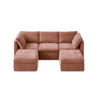 Macy 5 Seats Modular Sectional Sofa with Fully Removable Covers, Large Storage (Rusty Peach Red Chenille)