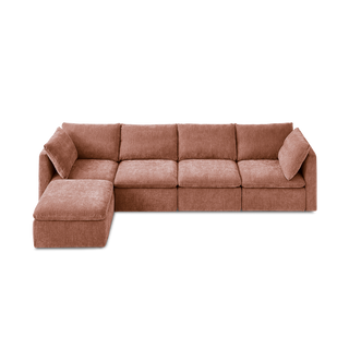Macy 5 Seats Modular Sectional Sofa with Fully Removable Covers, Large Storage (Rusty Peach Red Chenille)
