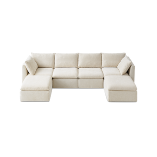 Macy 6 Seats Modular Sectional Sofa with Fully Removable Covers, Large Storage (Alpine Beige Chenille)